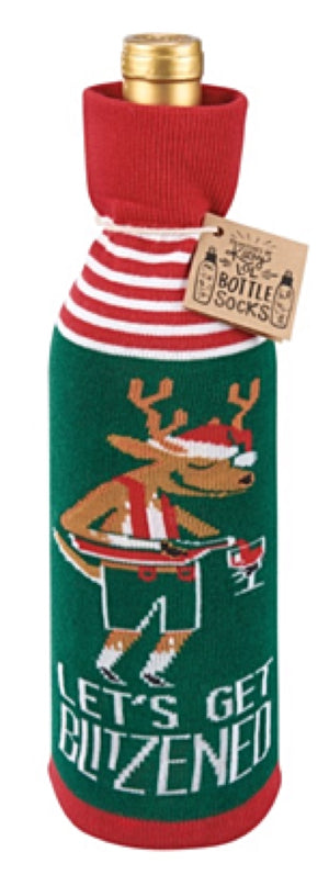 PRIMITIVES BY KATHY ALCOHOL WINE CHRISTMAS BOTTLE SOCK ‘LET’S GET BLITZENED’ - Novelty Socks for Less