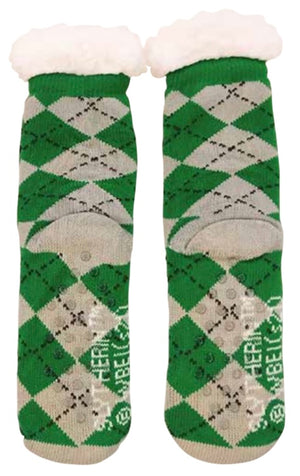 HARRY POTTER Ladies SLYTHERIN Sherpa Lined Gripper Bottom Slipper Socks - Novelty Socks And Slippers