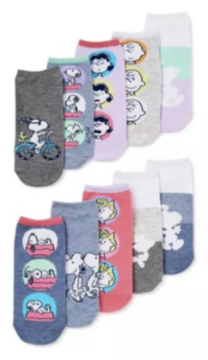 PEANUTS Ladies 10 Pair Of No Show Socks SNOOPY, CHARLIE BROWN, LUCY & SALLY