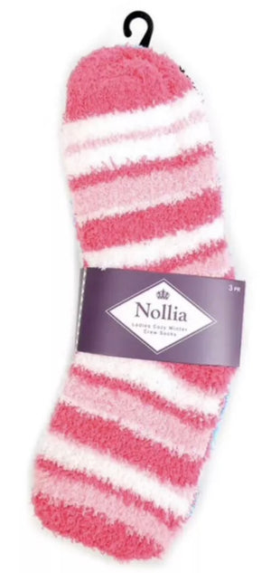 NOLLIA Brand Ladies 3 Pair Striped Warm & Fuzzy Socks