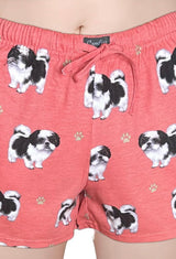 COMFIES LOUNGE PJ SHORTS Ladies BLACK & WHITE SHIH TZU By E&S PETS - Novelty Socks And Slippers
