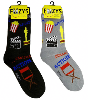 FOOZYS BRAND Ladies 2 Pair Of THEATER Socks LIGHTS, CAMERA, ACTION - Novelty Socks And Slippers