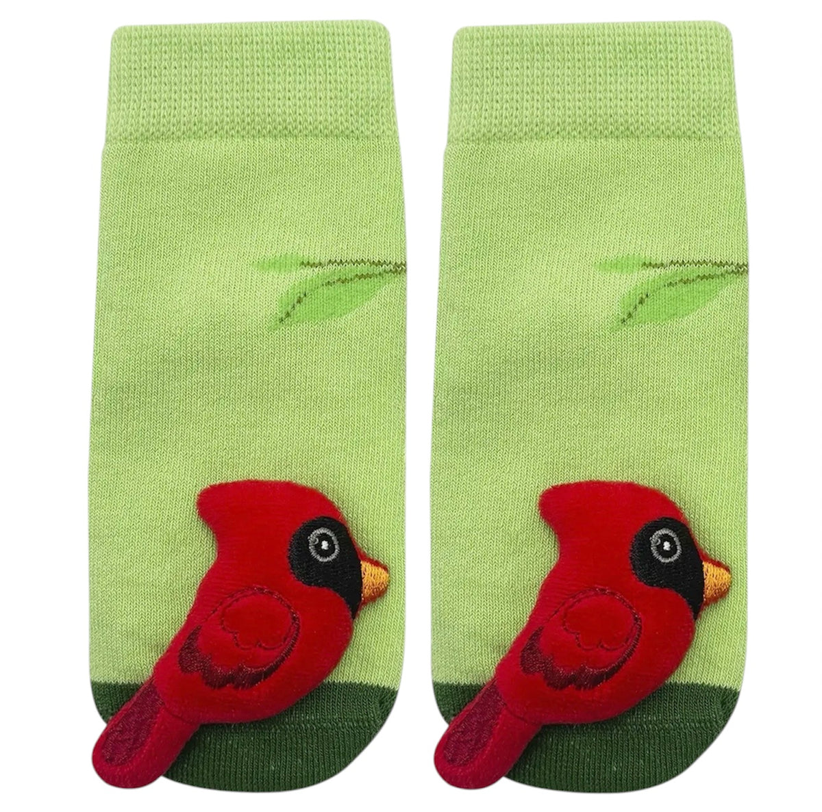 RED CARDINAL BIRD Unisex Baby Rattle Gripper Bottom Socks BOOGIE TOES Brand By PIERO Liventi - Novelty Socks And Slippers