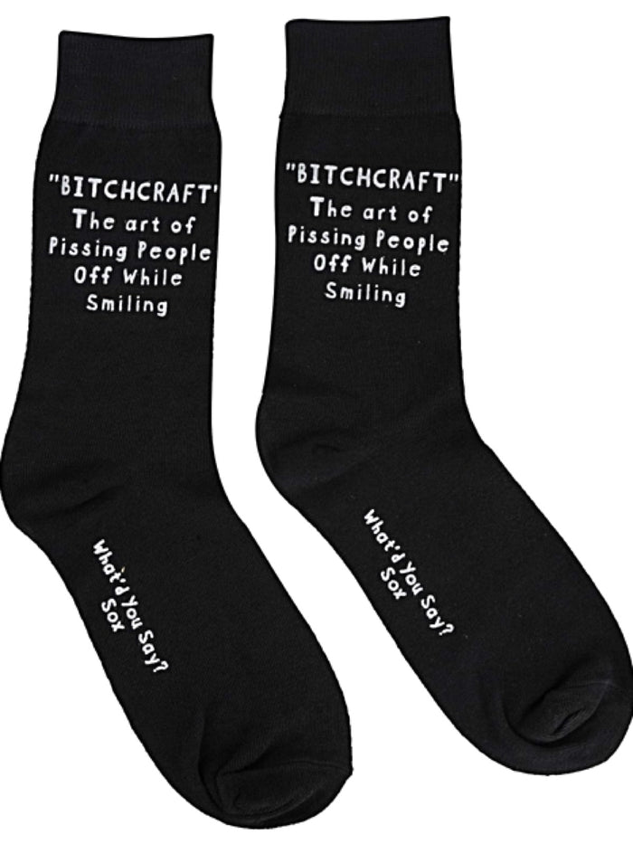 WHAT’D YOU SAY? Brand Unisex ‘BITCHCRAFT THE ART OF PISSING PEOPLE OFF WHILE SMILING’ Socks