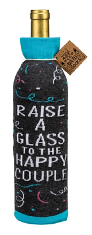 PRIMITIVES BY KATHY ALCOHOL WINE BOTTLE SOCK ‘RAISE A GLASS TO THE HAPPY COUPLE’ - Novelty Socks for Less