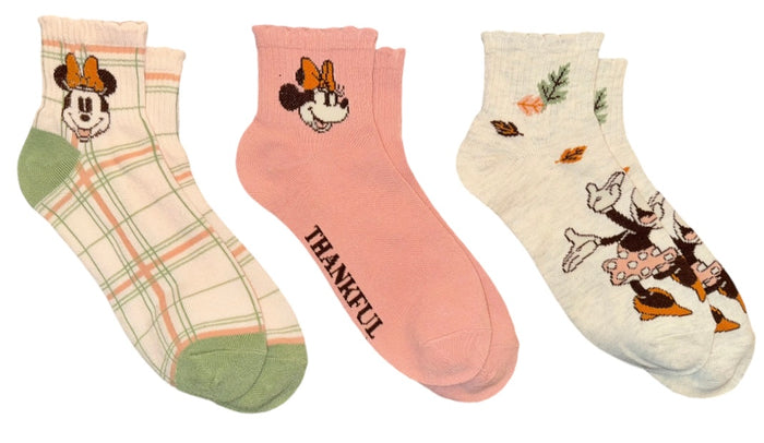 DISNEY Ladies MINNIE MOUSE THANKSGIVING 3 Pair Of Socks ‘THANKFUL’