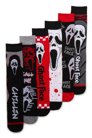 SCREAM The Movie Men’s GHOSTFACE Halloween 6 Pair Of Socks Gift Set BIOWORLD Brand ‘CALL ME’ - Novelty Socks And Slippers