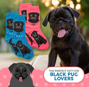 FOOZYS BRAND Ladies 2 Pair Of BLACK PUG DOG Socks