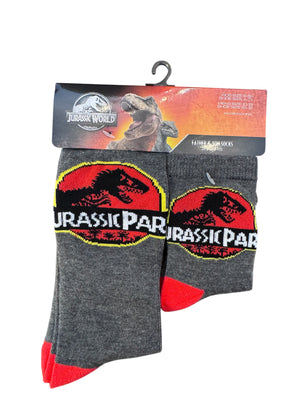 JURASSIC PARK Father & Son 2 Pair Of Matching Socks Toddler Shoe Size 4-7.5 - Novelty Socks And Slippers
