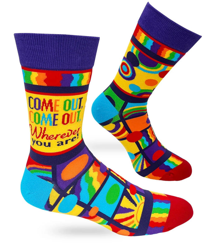 FABDAZ Brand Men’s PRIDE Socks COME OUT COME OUT WHEREVER YOU ARE