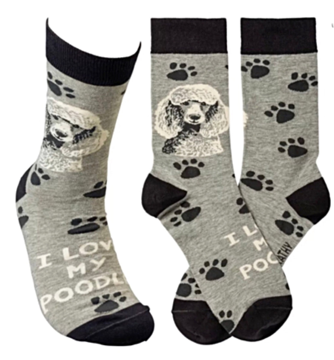 I LOVE MY POODLE Unisex Adult Socks White Poodle Dog PRIMITIVES BY ...