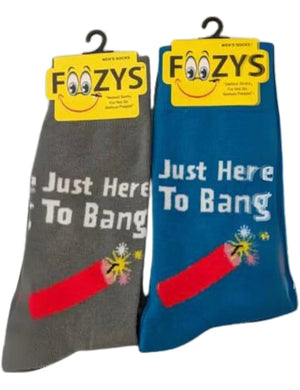 FOOZYS BRAND MEN’S 2 PAIR OF DYNAMITE STICKS SOCKS ‘JUST HERE TO BANG’