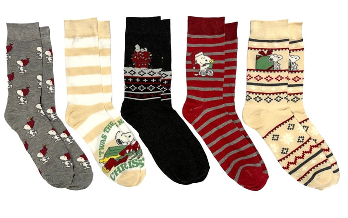 PEANUTS Men’s CHRISTMAS 5 Pair Of Socks SNOOPY ‘TWAS THE NIGHT BEFORE CHRISTMAS’