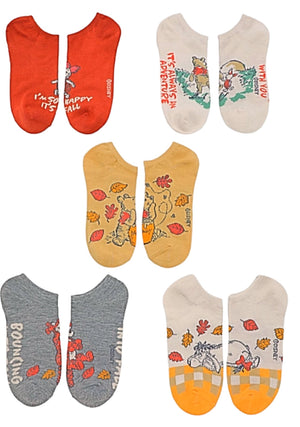 DISNEY WINNIE THE POOH Ladies AUTUMN 5 Pair Of No Show Socks ‘IT’S ALWAYS AN ADVENTURE WITH YOU’ - Novelty Socks for Less