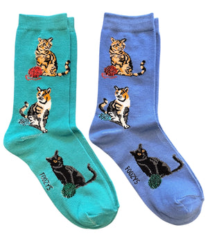 CALICO, TABBY & BLACK CATS Ladies CAT 2 Pair Of Socks FOOZYS Brand - Novelty Socks And Slippers