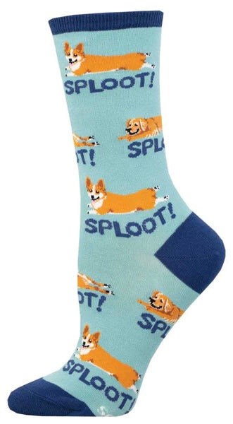 SOCKSMITH Brand Ladies ‘SPLOOT’ Socks (CHOOSE COLOR) With WELSH CORGI & GOLDEN RETRIEVER