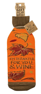 PRIMITIVES BY KATHY THANKSGIVING ALCOHOL WINE BOTTLE SOCK ‘I’M THANKFUL FOR YOU & WINE’ - Novelty Socks for Less