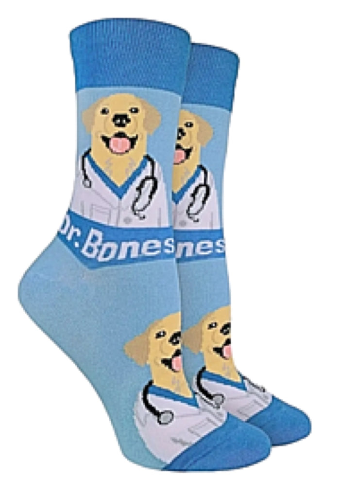 GOOD LUCK SOCK Brand Ladies VETERINARY Socks With Dog ‘DR. BONES’