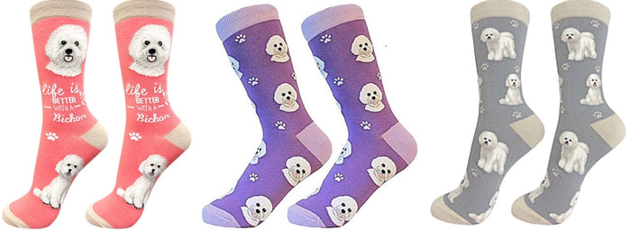 BICHON FRISE Dog Unisex Socks By E&S Pets CHOOSE SOCK DADDY, HAPPY TAILS Or LIFE IS BETTER