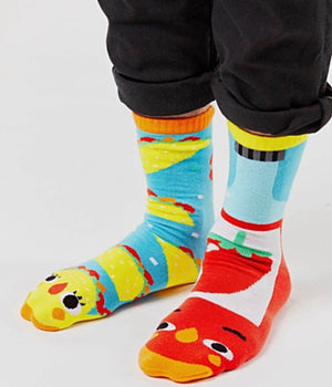 PALS SOCKS Brand Unisex TACO & HOT SAUCE Mismatched Gripper Bottom Socks (CHOOSE SIZE)