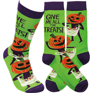 GIVE ME ALL THE TREATS Adult Unisex HALLOWEEN Socks Primitives By Kathy Brand - Novelty Socks And Slippers