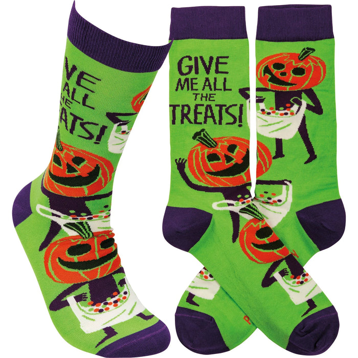 GIVE ME ALL THE TREATS Adult Unisex HALLOWEEN Socks Primitives By Kathy Brand