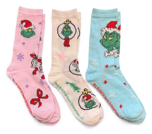 Dr. Seuss How The Grinch Stole Christmas Ladies 3 Pair Of Socks Cindy Lou Hoo - Novelty Socks And Slippers