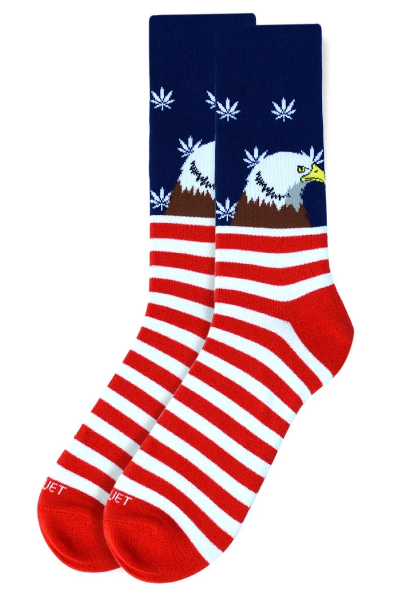 PATRIOTIC AMERICAN FLAG Men’s Socks With Marijuana Stars Parquet Brand - Novelty Socks And Slippers