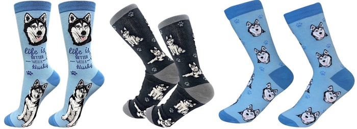 SIBERIAN HUSKY Dog Unisex Socks By E&S Pets CHOOSE SOCK DADDY, HAPPY TAILS, LIFE IS BETTER