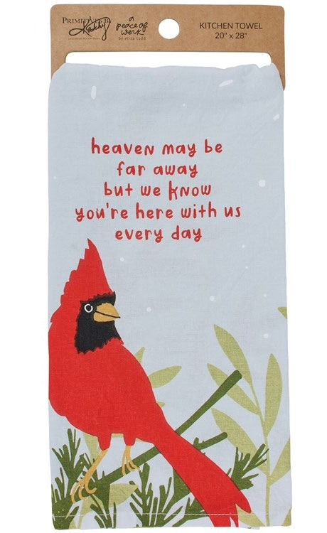 Primitives By Kathy RED CARDINAL BIRD Kitchen Tea Towel ‘HERE WITH US’