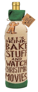 PRIMITIVES BY KATHY CHRISTMAS ALCOHOL WINE BOTTLE SOCK ‘LET’S DRINK, BAKE STUFF & WATCH CHRISTMAS MOVIES - Novelty Socks for Less