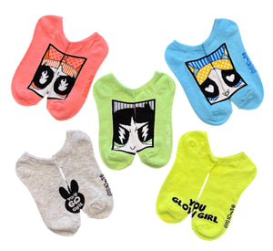 POWERPUFF GIRLS Ladies 5 Pair Of No Show Socks ‘YOU GO GIRL’ - Novelty Socks And Slippers
