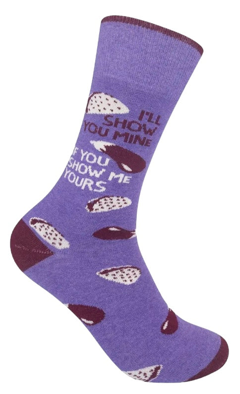 FUNATIC Brand Unisex EGGPLANT & TACOS Socks ‘I’LL SHOW YOU MINE IF YOU SHOW ME YOURS’