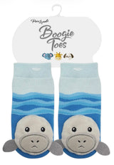 MARLO THE MANATEE Unisex Baby Rattle Gripper Bottom Socks BOOGIE TOES Brand By Piero Liventi - Novelty Socks And Slippers