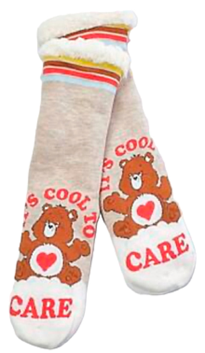 CARE BEARS Ladies Sherpa Lined Gripper Bottom Slipper Socks ‘IT’S COOL TO CARE’