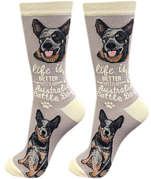 AUSTRALIAN CATTLE Dog Unisex Socks By E&S Pets (Choose SOCK DADDY, HAPPY TAILS, LIFE IS BETTER) - Novelty Socks for Less