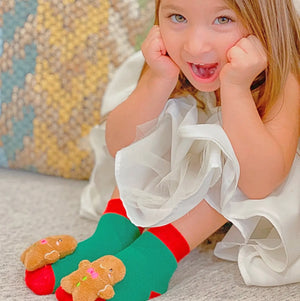 BOOGIE TOES Unisex Baby GINGERBREAD CHRISTMAS RATTLE GRIPPER BOTTOM SOCKS By PIERO LIVENTI - Novelty Socks for Less