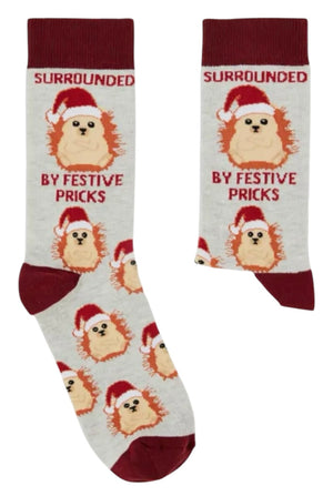 URBAN ECCENTRIC Unisex Hedgehog Christmas Socks ‘SURROUNDED BY FESTIVE PRICKS’