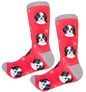 BLACK & WHITE SHIH TZU Dog Unisex Socks By E&S Pets CHOOSE SOCK DADDY, HAPPY TAILS, LIFE IS BETTER - Novelty Socks for Less