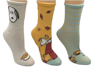 PEANUTS Ladies THANKSGIVING 3 Pair Of Socks PILGRIM SNOOPY & WOODSTOCK With TURKEY