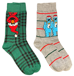 SESAME STREET Men’s CHRISTMAS 2 Pair Of Socks ELMO & COOKIE MONSTER - Novelty Socks for Less