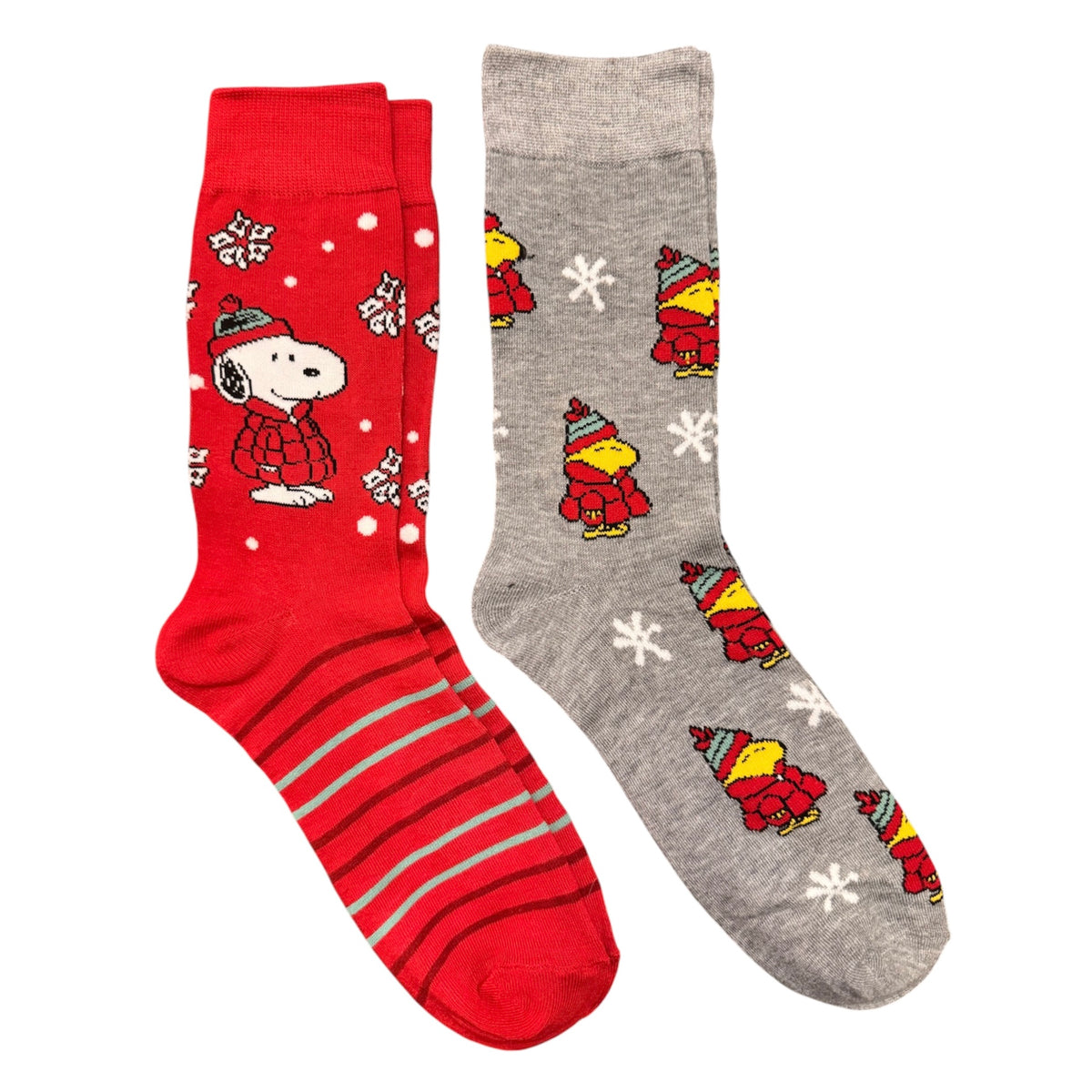 PEANUTS MEN’S CHRISTMAS 2 PAIR OF SOCKS WOODSTOCK & SNOOPY