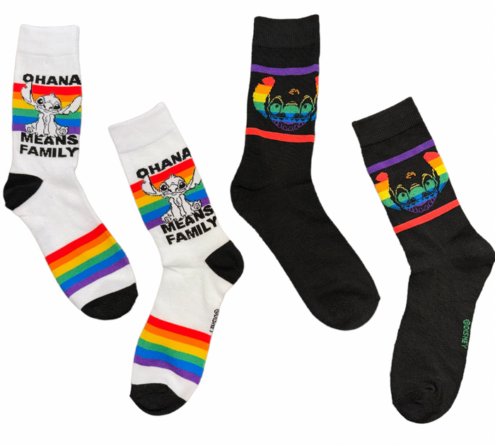 DISNEY LILO & STITCH Men’s 2 Pair Of RAINBOW PRIDE Socks ‘OHANA MEANS FAMILY’