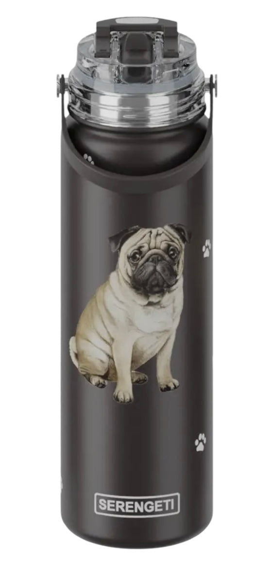 PUG Dog Stainless Steel 24 oz. Water Bottle By E&S Pets