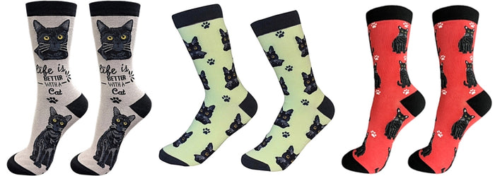 BLACK CAT Unisex Socks By E&S Pets CHOOSE SOCK DADDY, HAPPY TAILS, LIFE IS BETTER