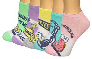 PEANUTS Ladies 5 Pair Of No Show Socks SNOOPY, LUCY & CHARLIE BROWN ‘TIME FRIES’ With FRENCH FRIES