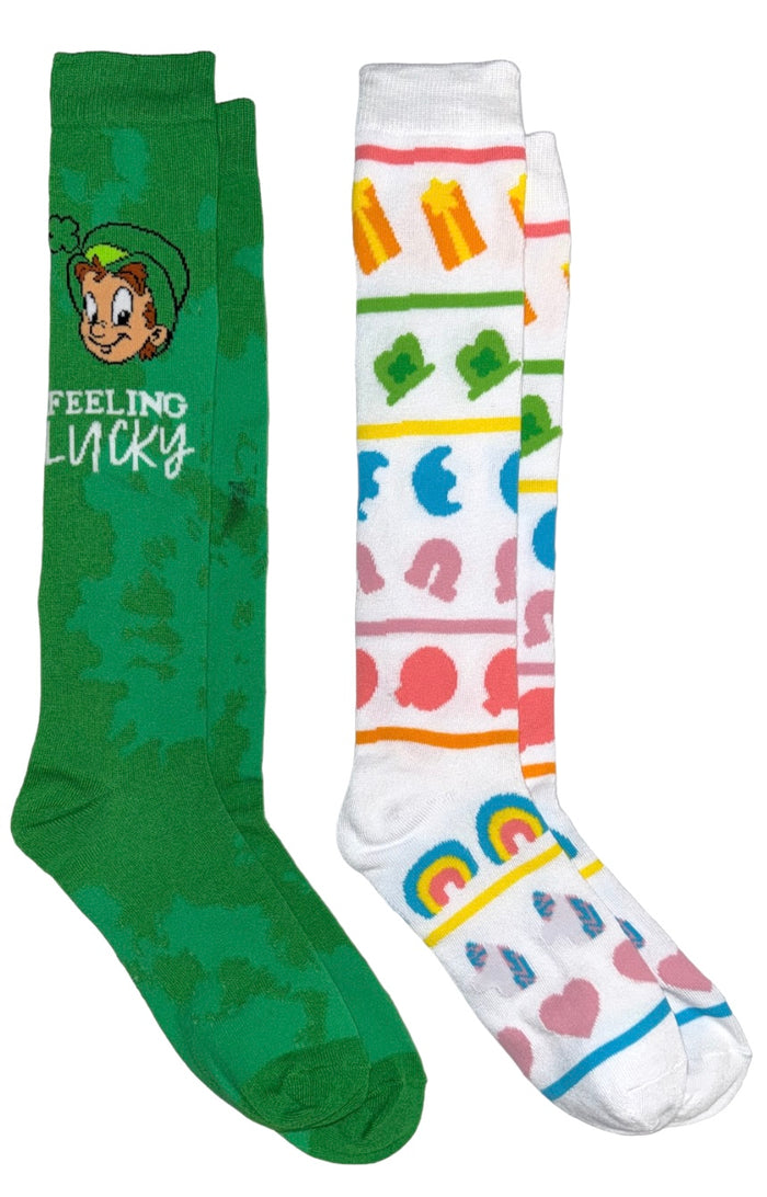 LUCKY CHARMS Cereal Ladies 2 Pair Of Knee High Socks ‘FEELING LUCKY’ With CEREAL PIECES