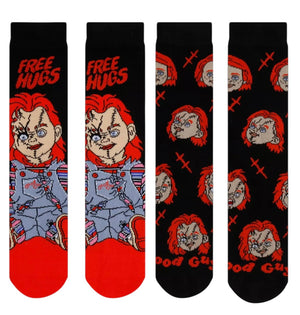 CHUCKY THE MOVIE Men’s 2 Pair Of Socks ‘FREE HUGS’ ‘GOOD GUYS’ - Novelty Socks And Slippers