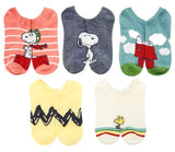 PEANUTS Ladies 5 Pair Of No Show Socks WOODSTOCK, SNOOPY & The RED BARON - Novelty Socks And Slippers