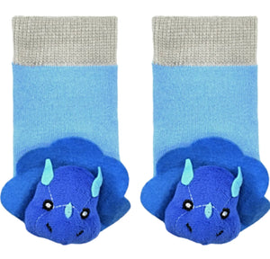 BOOGIE TOES Baby Unisex BLUE TRICERATOPS DINOSAUR Rattle Gripper Bottom Socks By Piero Liventi - Novelty Socks And Slippers